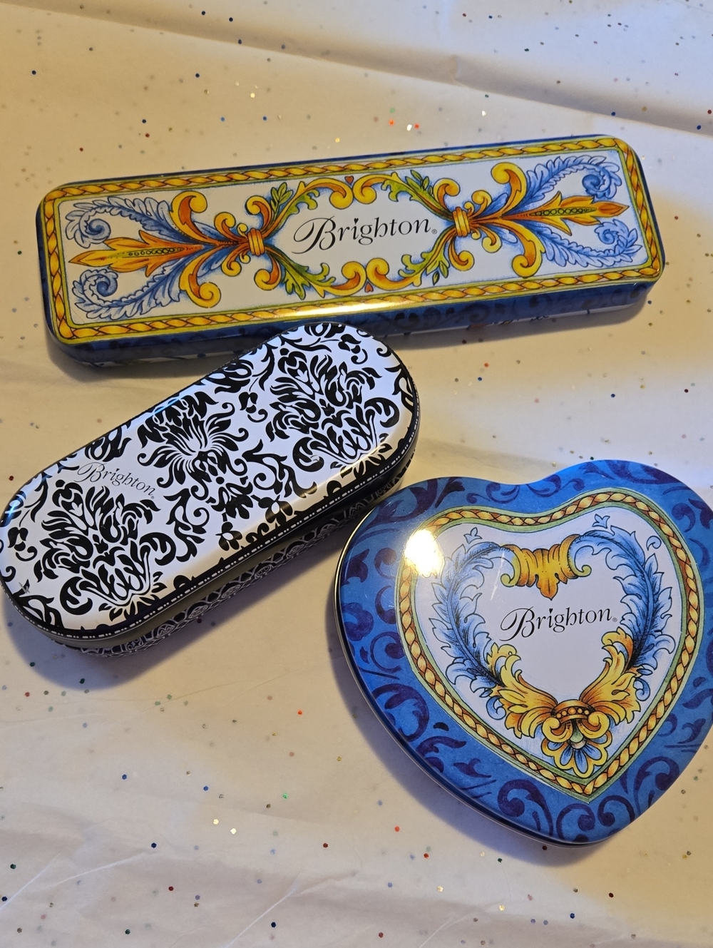 Brighton Blue, White and Yellow Decorative Tin Trio
